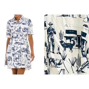 KATIE KIME Blue White Marta Texas Toile Shirt Dress Preppy Prairie - Sz Small